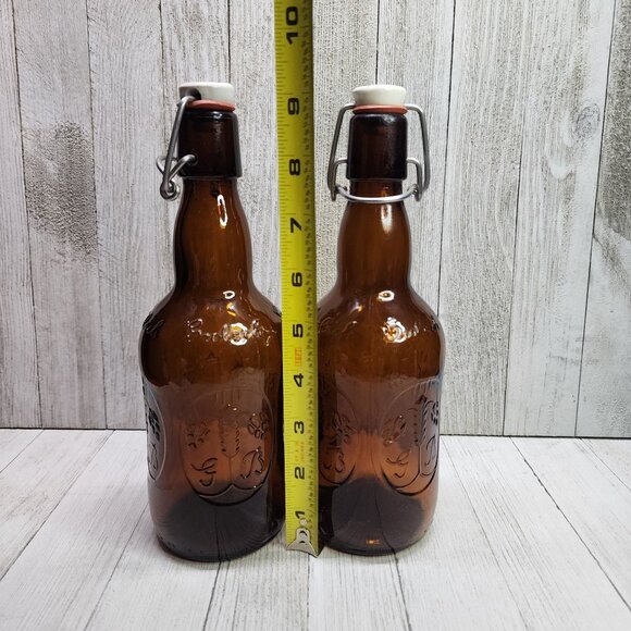Vintage Grolsch Beer Bottle Amber Brown with Porcelain Swing Top Lid - Set Of 2 - Picture 6 of 6